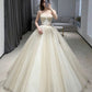 Strapless Champagne Floor Length Lace Tulle Prom Dresses, Champagne Lace Wedding Dresses, Champagne Lace Formal Evening Dresses     S5338