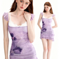 Lavender Floral Mesh Cami Mini Dress With Ruffle Trim And Ruched Skirt R9286