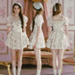 Romantic Princess Tiered Mini Dress Square Neck Ruffle Bow Floral Print Cotton R9190