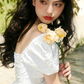 White A-Line Mini Dress Women With Puff Sleeves And Square Neck R9458