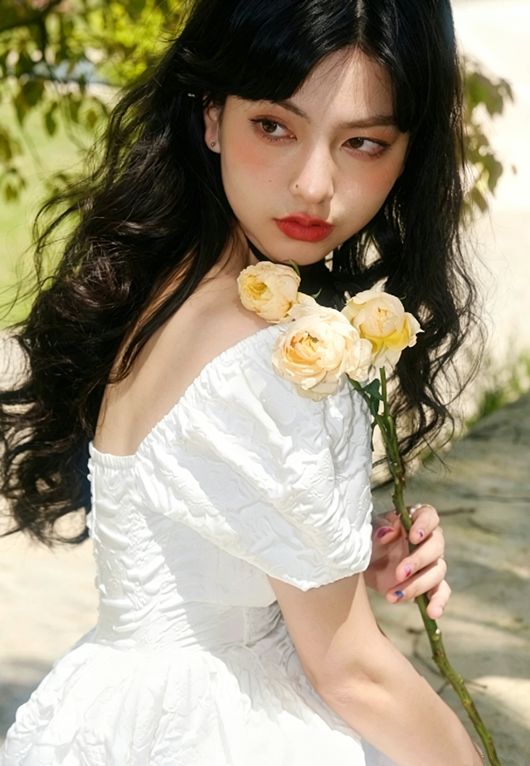 White A-Line Mini Dress Women With Puff Sleeves And Square Neck R9458