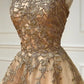 A-Line Spaghetti Straps Lace Long Prom Dress, Lace Evening Dress     S5345