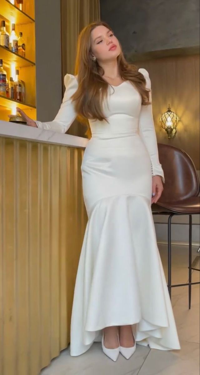 White Satin Mermaid Long Prom Dress      S7067