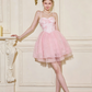 Corset Style Pink Floral Tulle Dress with Spaghetti Straps R9209