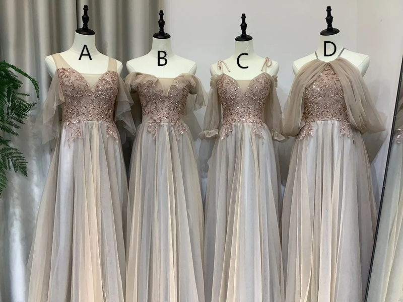 Slate Blue Embroidered Waist-Cinching Fitted Sister Ball Gown, Bridesmaid Dress R5968