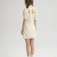 Cream White Square Neck Mini Dress Women With Puff Sleeves And Choker Tie R9453