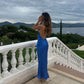 Blue Halter Backless Prom Dress Long Evening Party Dress     S7030