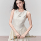 Cream White Sleeveless Jacquard Mini Dress Women With Corset Style Bodice R9450