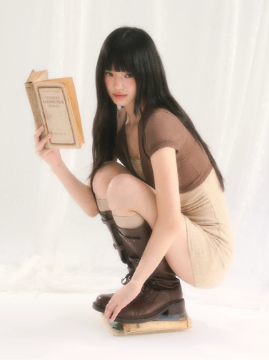 Beige Knit Mini Dress with Brown Tie-Front Shrug Cardigan, 2-Piece Outfit with Ribbed Texture and Fitted Silhouette R9256