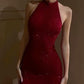 Burgundy Sequin Halter Prom Dress Long Evening Party Dress     S7031