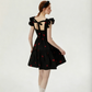 Black Heart Embroidered Mini Dress Women With Ruffled Cap Sleeves R9463