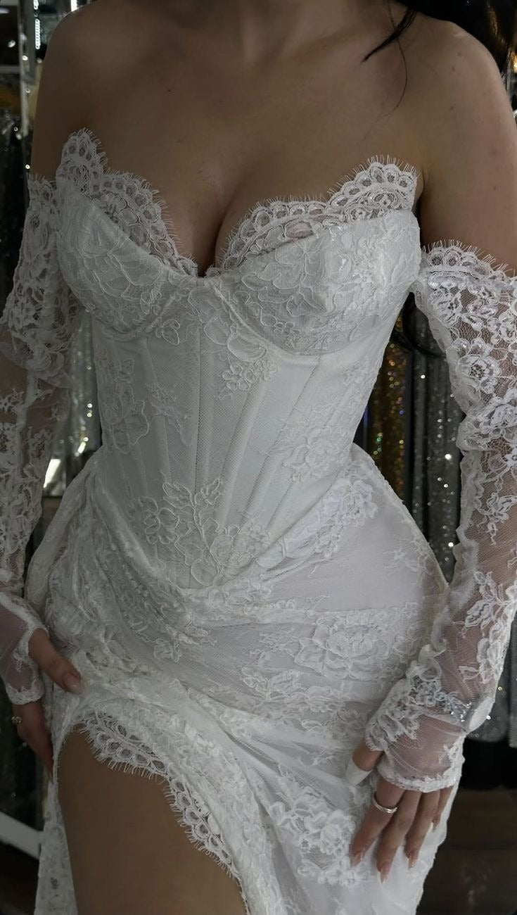 Sexy Lace Long Wedding Dresses Mermaid Bridal Gown      S7167