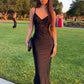 Black Sheath/Column Lace Applique V-Neck Sleeveless Prom Dresses     S6979