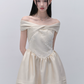 Cream Off The Shoulder Mini Dress Women With Lace Bodice And Satin Skirt R9426