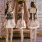 Rococo-Inspired Bustier Dress with Floral Print & Bubble Skirt R9203