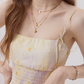 Pastel Yellow Floral Print Cami Mini Dress Women With Smocked Waist And Tie Straps R9491