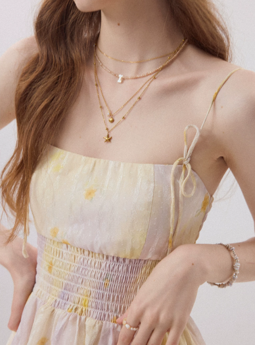 Pastel Yellow Floral Print Cami Mini Dress Women With Smocked Waist And Tie Straps R9491