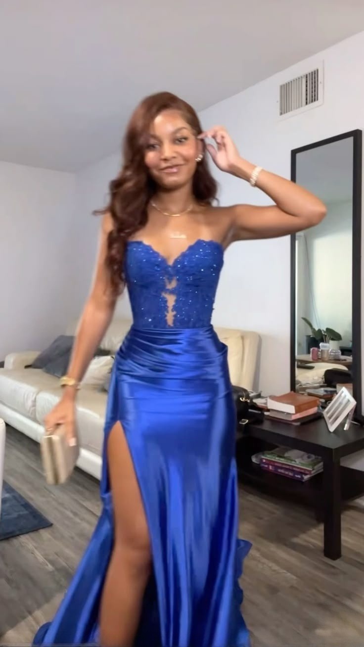 Classy Royal Blue Mermaid Long Evening Dress Prom Dresses With Slit         S7184