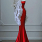 Red halter-neck fitted bodycon mermaid-style sexy ball gown R6447