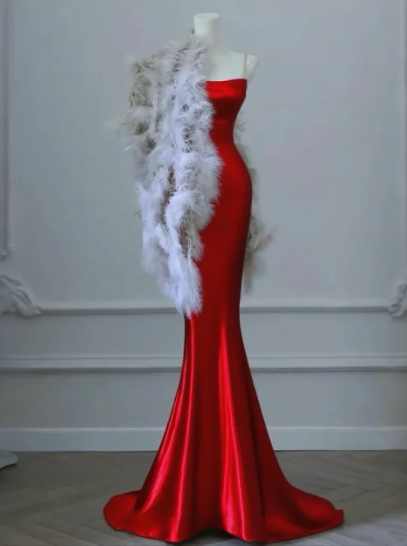 Red halter-neck fitted bodycon mermaid-style sexy ball gown R6447