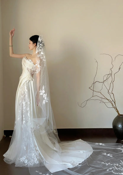 White Tulle Lace Long Sexy Wedding Dress      S6951