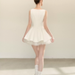Coquette Bow Square Neck Flounce Dress with Sheer Tulle Layer R9216