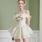 Brown halter neck one shoulder bow neckline mini skirt homecoming dress R5367