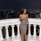 Spaghetti Straps Mermaid Sleeveless Prom Dress With Split Luxury Evening Dress        S5367