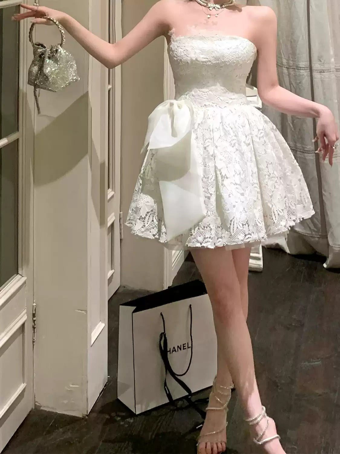 Elegant A-line Sweetheart Lace Mini Dress R9158