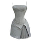 Silver Gray Short Party Dress, Birthday Outfits, Homecoming Dress    S6980