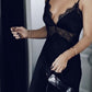 Sexy Black V Neck Lace Long Formal Gown Evening Dresses        S7125