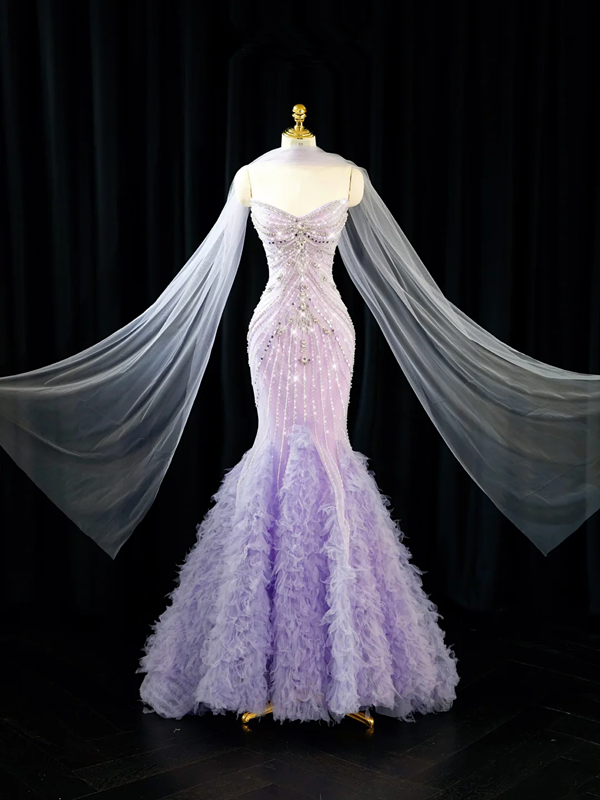 Light purple strapless, fitted, bodycon, sexy long ball gown/bridal dress R8943