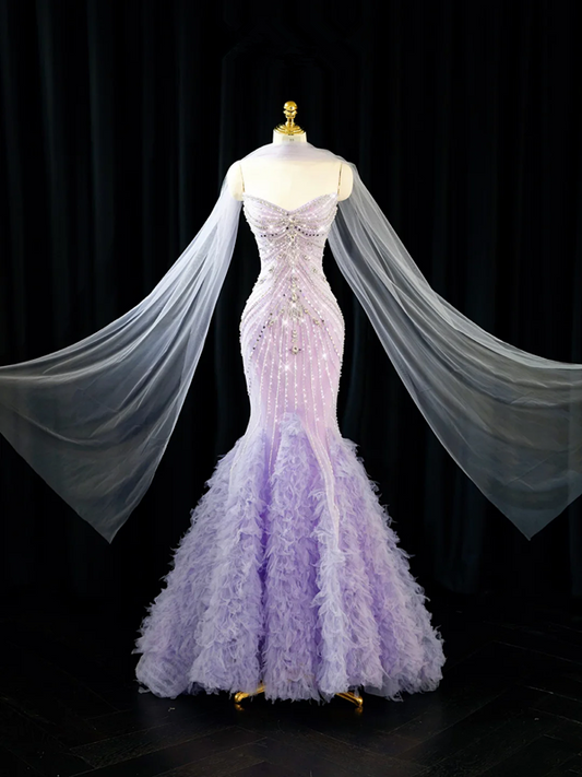 Light purple strapless, fitted, bodycon, sexy long ball gown/bridal dress R8943