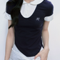 Preppy Style Faux Two Piece Mini Dress Women With Peter Pan Collar And Knotted Waist R9425