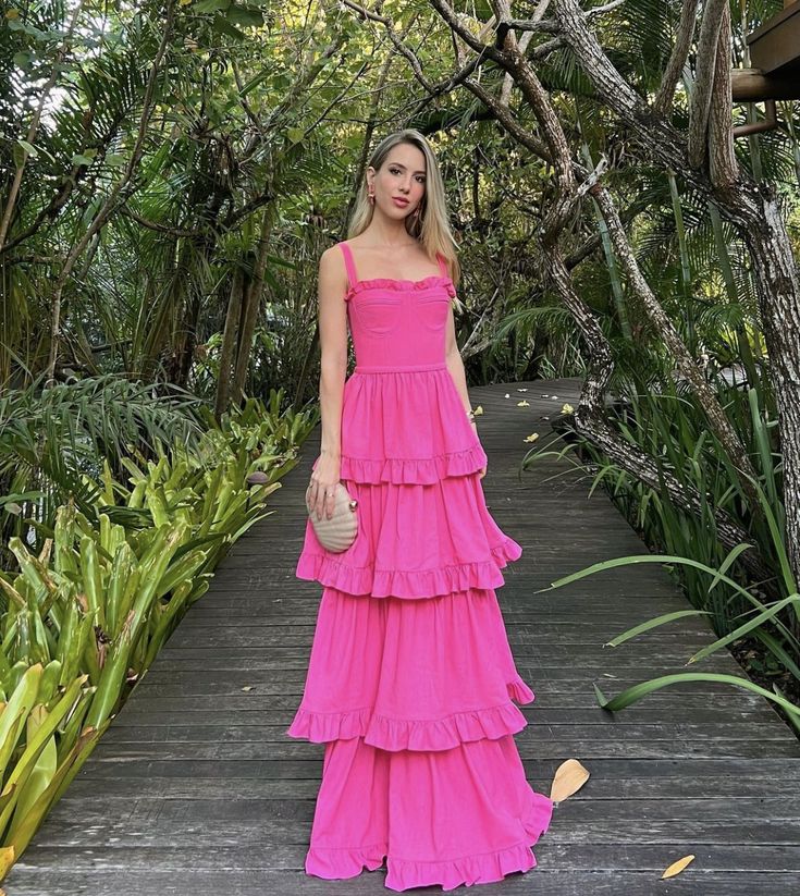 A Line Hot Pink Long Evening Dresses Prom Gown     S6967