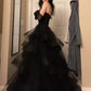 Black Prom Dress, Tulle Evening Dress     S2205
