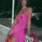 A-line Hot Pink Spaghetti Straps Prom Dress with Slit      S5324