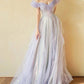 Purple Off Shoulder Tulle Sequin Long Prom Dress, Purple Formal Dress         S7172