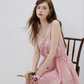 Pink Paisley Print Cami Dress Women With Lace Trim And Elastic Waist R9457