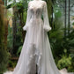 White Wedding Dresses Long Sleeves High Low Bridal Gown      S7137