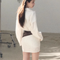 Western Style Off-White Eyelet Embroidered Shirt Dress with Waist Tie R9363