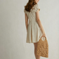 Beige Floral Print Mini Dress Women With Ruffled V-Neck And Puff Sleeves R9456