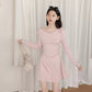 Dusty Pink Cowl Neck Long Sleeve Dress with Shoulder Ties R9174