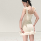 French Style Slim Fit Sleeveless Bodycon Dress with Bow Detail and Faux Fur Trim R9369