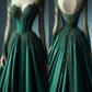 Green Satin Appliques Evening gowns, Long Prom Dress         S7154