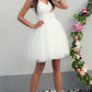 V Neck White Short Short White V Neck Homecoming Dresses     S2673