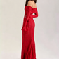 Red Lace Off-Shoulder Maxi Dress with Long Flare Sleeves R9135