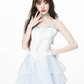 Sweet Style White and Light Blue Dress with Corset Top, Tiered Lace Skirt and Spaghetti Straps R9274