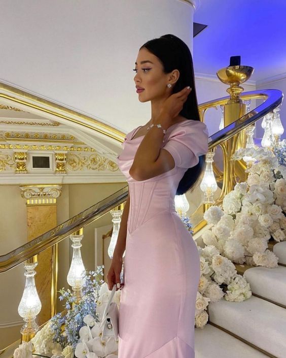 Pink long evening prom dress     S2605