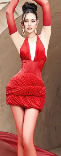 Red halter neck slim waist sexy hot girl hip skirt homecoming dress R4547